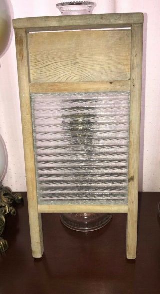 Antique Laundry Washboard With Ribbed Glass 18 " Tall Model
