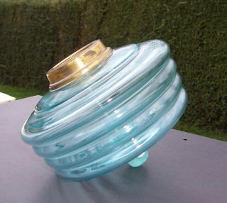 Pale Blue Ribbed Glass Oil Lamp Font / Fount - Duplex Screw Collar