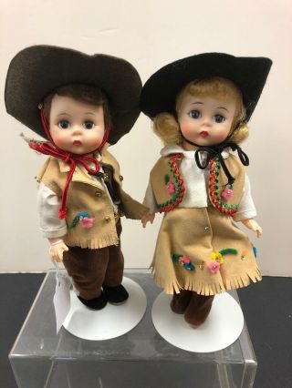 8” Vintage Madame Alexander Doll Set Of 2 Cowboy & Cowgirl Bent Knee 1967 S