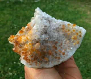 Orange Iron Oxide On Smoky Quartz Crystal Points Diamond Hill South Carolina