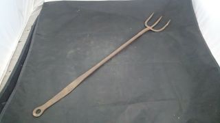 Antique Primitive Wrought Iron Hand Forged 3 Prong 24 " Meat Fork Turner 1800 