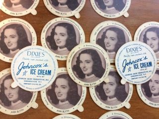 Vtg Dixies Ice Cream Lid Dixie Cup (2) Johncox Dairy Ann Blyth Movie Red Canyon