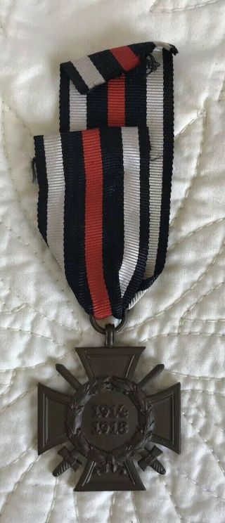 Wwi German Hindenberg Cross W/ Ribbon 1914 1918 Medal