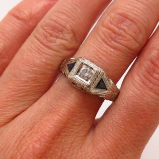 Antique Art Deco 750/18k White Gold Sapphire & Diamond Collectible Ring