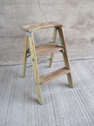 Vintage Wooden 2 Step Ladder Primitive Decor Kitchen Stool (2)