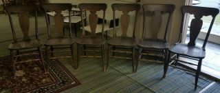 Set Of 6 Matching Solid Oak,  T Back,  Solid Bottom Dining Chairs Circa 1900