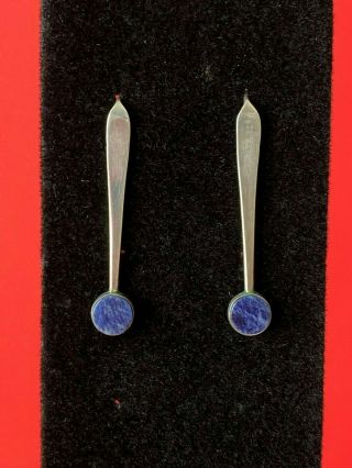 Ed Levin Modernist Sterling Silver And Blue Onyx Dangle Vintage Earrings