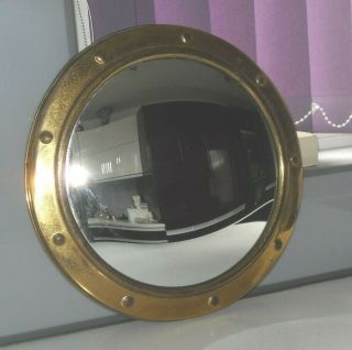 Large Size 15 " Vintage 1950s Ships Brass Porthole Convex Wall Mirror Nautical