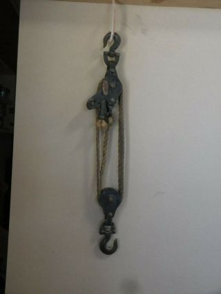 Vintage Block And Tackle Double Metal Pulleys With Break