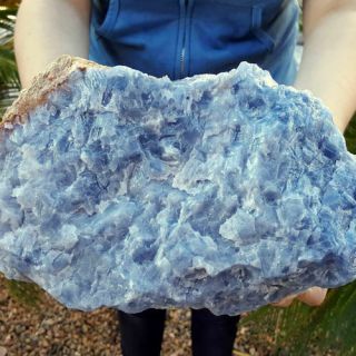 Very Fine Large 10 Inch Blue Rombahidral Calcite Crystal Cluster