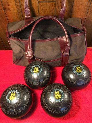 Vintage Henselite Grip Lawn Bowls Heavyweight Balls Set Of 4 Size 7 Dog