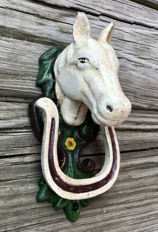 Cast Iron Small White Horse Head Vintage Country Door Knocker