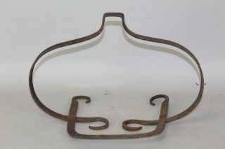 RARE RARE 17TH C AMERICAN WROUGHT IRON HANGING KETTLE OR POT WARMER OLD SURFACE 2