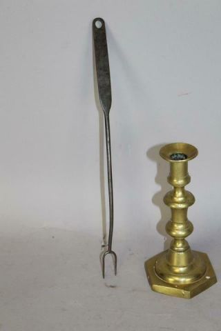 A Rare Delicate 18th C England Wrought Iron Tasting Fork In Polished Surface
