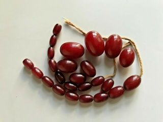 Vintage Red Cherry Amber Bakelite Bead Necklace Art Deco