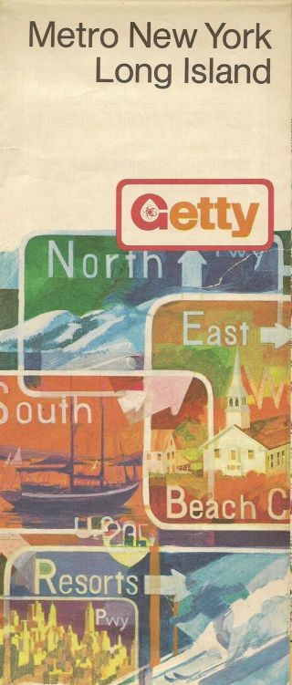 1973 Getty Oil Co Road Map Long Island Metropolitan York City Manhattan
