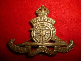 The Royal (field) Artillery Kc Brass Cap Badge,  Ww1 Economy Issue Badge