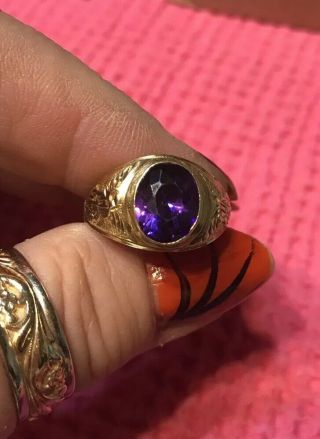 Vintage 10k Yellow Gold Amethyst Eagle Military ? School Class Ring 1959 ? 1969?