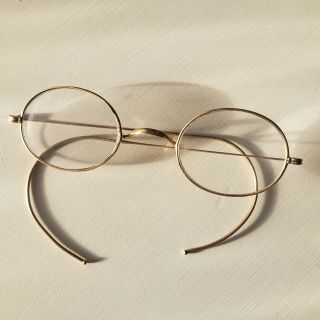 Vintage Gold Kt 1920s Round Eyeglasses Saddle Bridged Marked Specs Antique