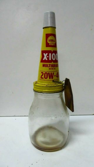 Vintage Shell Oil Bottle Imperial Pint X - 100 0w - 40 Petrol Station Garage Estate