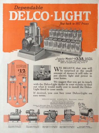 1923 Ad.  (xd25) Delco - Light Co.  Dayton,  Ohio.  Delco - Light Power Plants