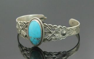 Jane Yikaazba Popovitch Navajo Vintage Turquoise Sterling Silver Bracelet 6 "