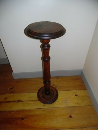 Antique Solid Wood Pedestal Plant Stand Pie Plate Top