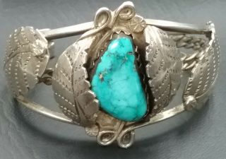 Vintage Navajo Sterling Silver Turquoise Wide Cuff Bracelet 47 Grams