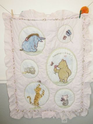 Vintage Disney Classic Winnie The Pooh Crib Quilt Nursery Baby Comforter Blanket