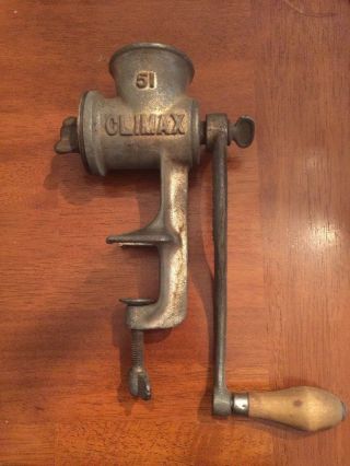 Vintage Climax 51 Meat Grinder Hand Crank Made In Usa Cast Iron Heavy Duty