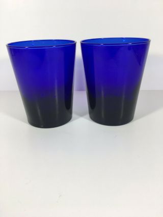 Set Of 2 Vintage Libbey Metropolitan Cobalt Blue Low Ball Cocktail Water Glasses