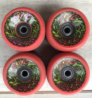 Vintage 80s Santa Cruz Slime Balls Big Balls 65mm 95a Og Skateboard Wheels Red