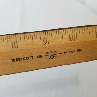 Vintage Westcott Wooden 18 Inch Ruler With Metal Edge Made In Usa