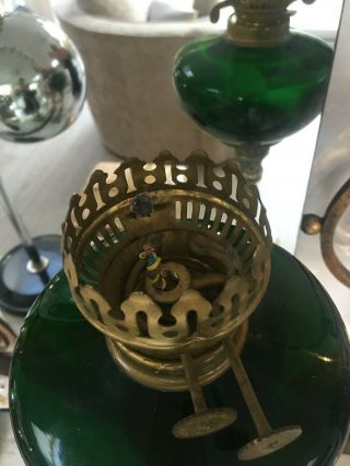 large antique brass and dark green glass oil lamp 3