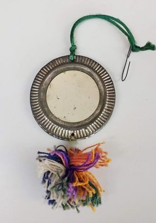Vintage Mexican Double Sided Tin And Mirror Christmas Ornament