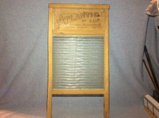 Vintage National Atlantic Washboard No.  510 - (wood & Ribbed Glass)