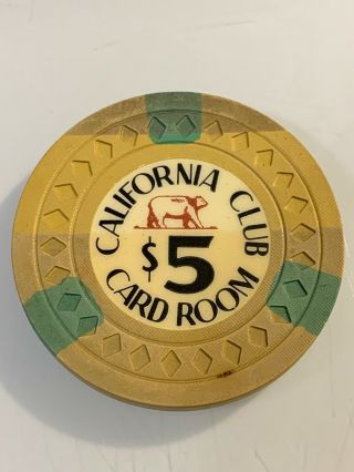 California Club Card Room $5 Casino Chip Las Vegas Nevada 3.  99