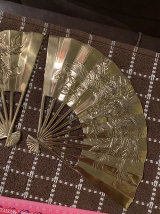 Vintage Brass Fan Wall Decor Asian Oriental Metal Dragon 2