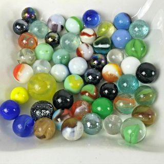 Estate Find Group Of 50 Vintage Antique Glass Clay Collectible Marbles 25