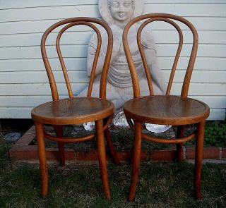 Matching Pair Antique Thonet Bentwood Bistro Chairs,  Made In Poland Early 1900 