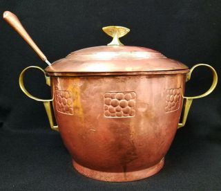 Vintage Hand Hammered Copper & Brass Punch Bowl With Wmf Ladle Signed Ced