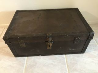 Vintage Brown Storage Trunk w Tray chest steamer foot locker 21 