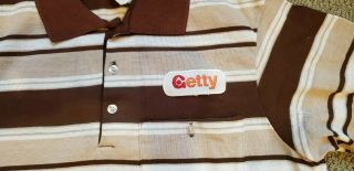 VINTAGE GETTY OIL COMPANY Polo Shirt Brown Stripe with Patch - Size L 2
