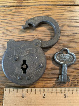 Vintage Eagle Lock Co.  6 Six Lever Padlock With Key