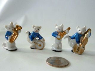 Vintage Set Of 4 Porcelain Kitty Cat Miniature Musicians Figures For Cake Decor