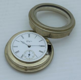Elgin Pocket Watch Movement Dial Hands 0s 15j Gr 111 C.  1894 With Tin