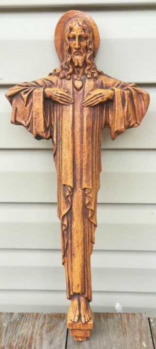 Vintage 21 " Catholic Wall Crucifix Cross Jesus Christ Statue Mid Century Modern