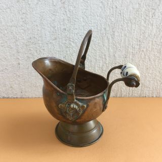 Vintage Copper Brass Lion Head Coal Ash Scuttle Bucket Delft Handle Holland