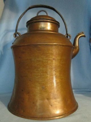 Huge Lumberjack Copper Coffee - Tea Kettle Antique Primitive Country Hearth Pot