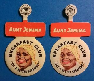 Aunt Jemima Breakfast Club Black Americana 1 - 1/4 - Inch Lapel Tabs 1950 - 60s